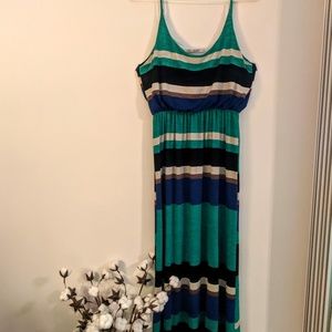 Papaya Maxi Dress Aqua Stripe Cool Knit 58" MED